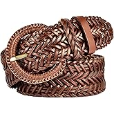 ANNULOYA Women Wide Braided Leather Belt 1.6 inch Ladies Soft Woven Waistband with Buckle