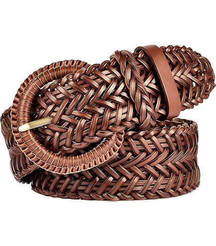 Beltiscool 2 Inch Wide Genuine Leather Braided Woven Round  display picture 1