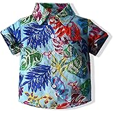 Baby Boys Casual Cartoon Print Tee Button Down Slim-Fit Tops Short Sleeve Aloha Hawaiian Shirt (Navy, 6-12 months/80)
