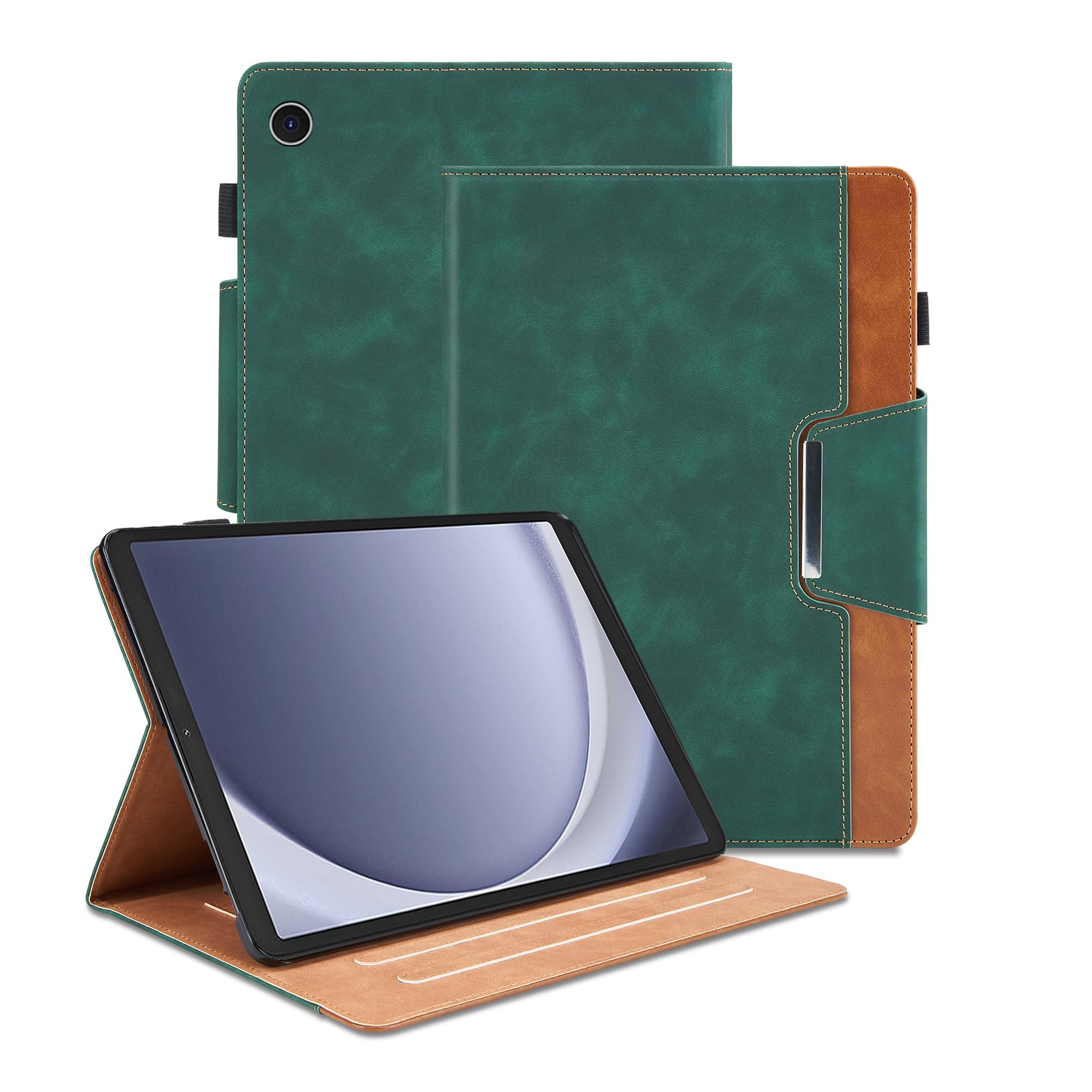 Photo 1 of Case for Samsung Galaxy Tab A9 Plus 11 Inch 2023 (SM-X210/X215/X216) - Multi-Angle Viewing Stand Cover with Pocket, PU Leather Folio Case with Magnetic Clasp, Auto Wake/Sleep Smart Tablet Cover, Green