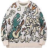 Kissonic Women's Dinosaur Sweater Vintage Oversized Cartoon Dino Sweater Crewneck Knit Pullover