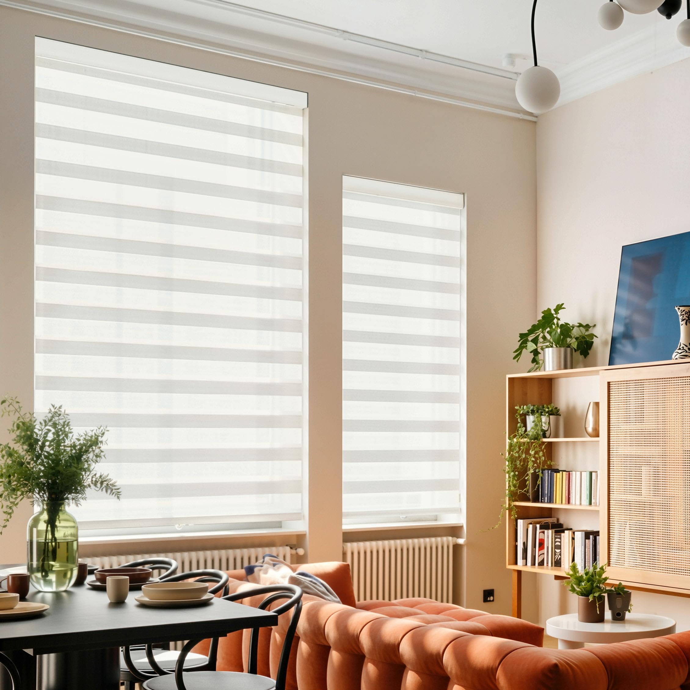 GHV Cordless Zebra Blinds for Windows Free-Stop Shades Light Filtering Dual Layer Light Control for 