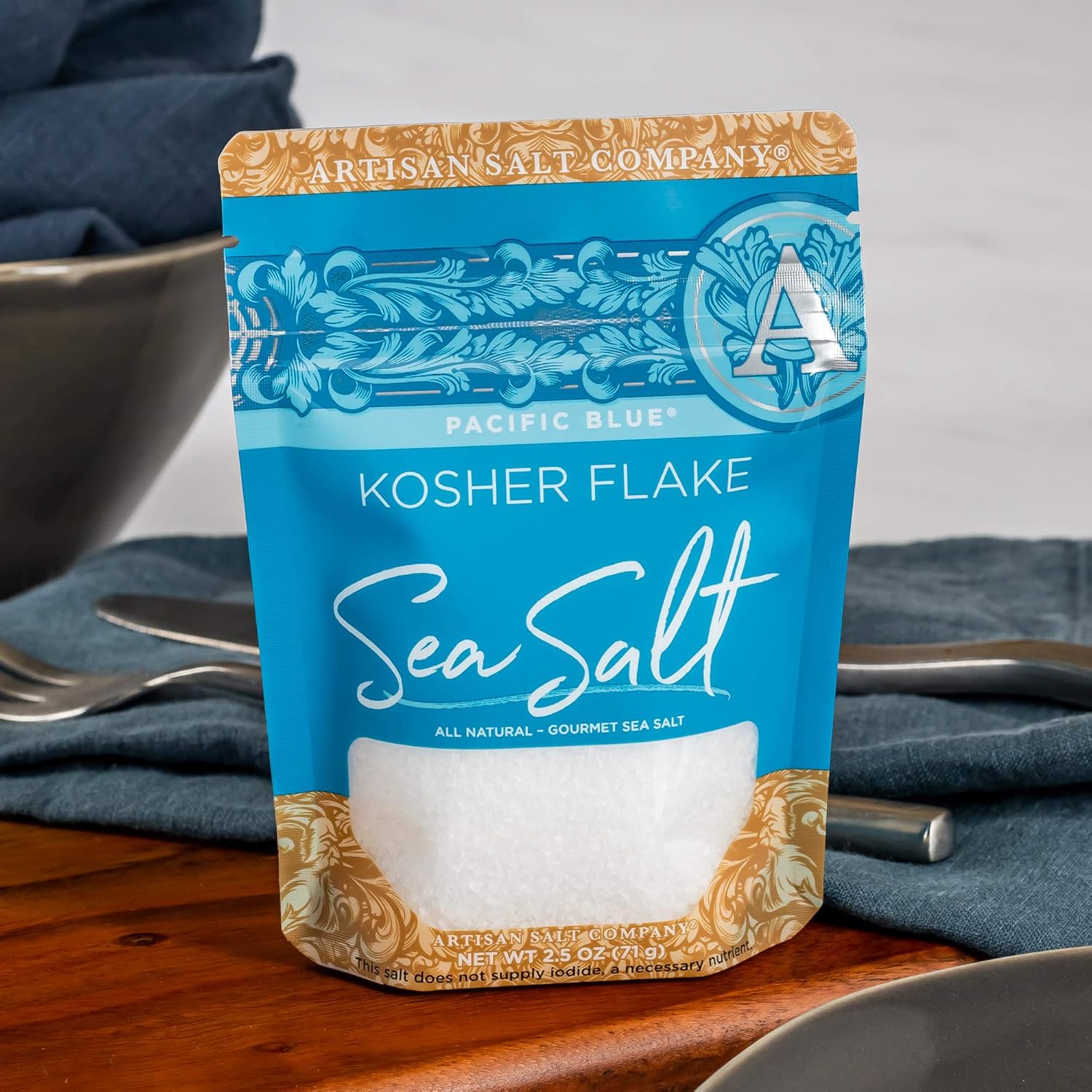 SaltWorks Pacific Blue Kosher Flake Sea Salt, Artisan Zip-Top Pouch, 2.5 Ounce : Grocery & Gourmet Food