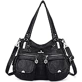 Angel Kiss Women's Designer Handbag Large Double Zipper Multi Pocket Washed Leather Purse