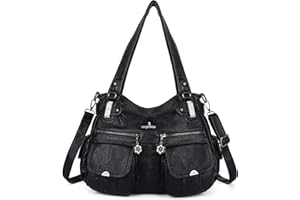 Angel Kiss Women's Designer Handbag Large Double Zipper Multi Pocket Washed Leather Purse