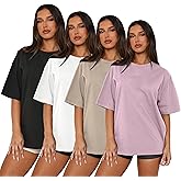 MAPICK 4 Pack Oversized Tshirts for Women Crew Neck Loose Fit Summer Baggy Tee Tops Short Sleeve Workout Shirt Clothes