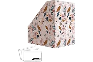 ANSSDO 6 Pack Cardboard Magazine Holder Premium Magazine File Holder Organizer, Magazine File Organizer, Large Volume Magazine Storage Box as Book Bins or Folder Holder for Desk - Pink Bird 6 Pack