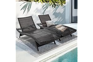 IDZO Katalina Chaise Lounge Set of 2-500lbs Support, UV Wicker, Ergonomic Wave Design, Reclining Backrest, Patio Furniture Set, Multi-Brown