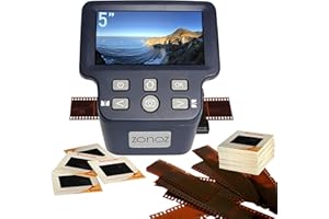 zonoz FS-5 Digital Film & Slide Scanner - Converts 35mm, 126, 110, Super 8 & 8mm Film Negatives & Slides to JPEG - Includes Large Bright 5-Inch LCD & Easy-Load Film Inserts Adapters