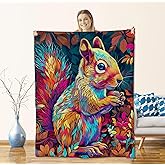 Squirrel Blanket for Kids Adults, Flannel Squirrel Blankets Gifts, Colorful Squirrel Throw Blanket for Sofa Couch Bed Living Room Soft Warm Cozy Squirrel Decor 60" x 50"