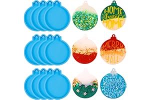 Vellibring 12pcs Christmas Silicone Resin Molds, Blue Round Shape Epoxy Mold for Ornaments, Tree Decorations, DIY Craft Keychain Pendant Making