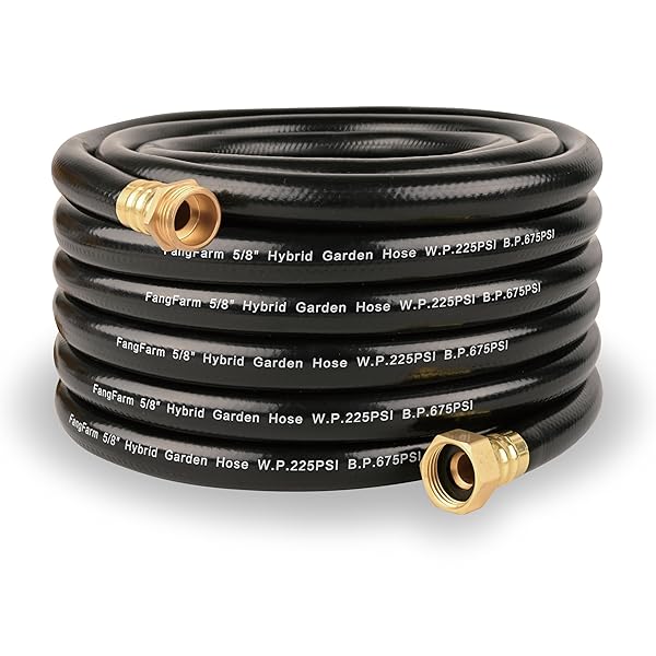 FANGFARM RUBBER GARDEN HOSE 50FT: 5/8″ HEAVY DUTY FLEXIBLE HOSE FOR LARGE YARDS & EXTENDED REACH – STURDY WATER HOSE WITH BRASS FITTINGS FOR DRIVEWAYS RV SETUP & HIGH-DEMAND OUTDOOR USE