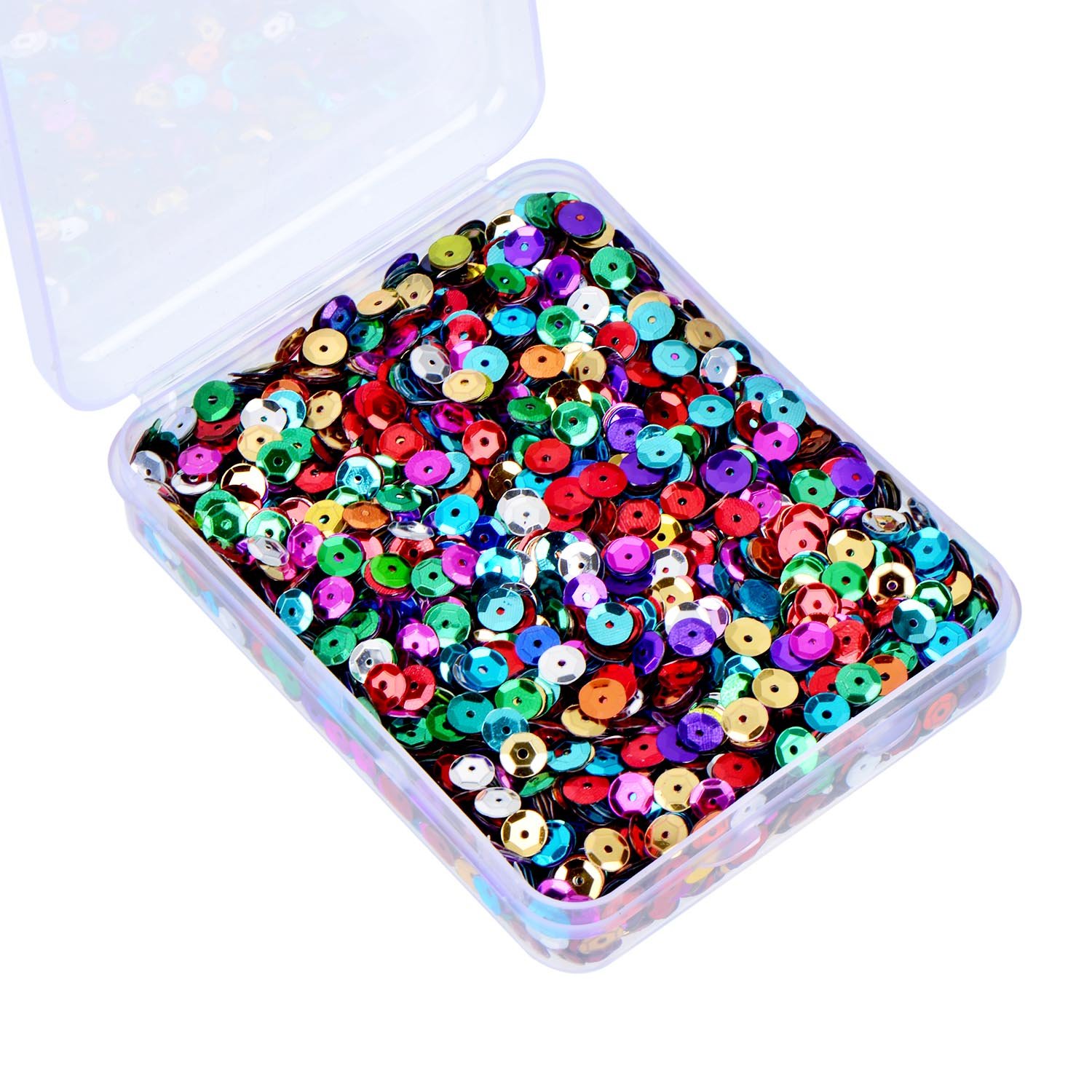 Whaline 20,000 Pcs Bulk Loose Sequins Round Cup Sequins Iridescent Spangles Flat Beads with Storage Box for Crafts, Sewing, Slime, Wedding, Christmas DIY Arts Crafts, 80 Grams, 6 mm