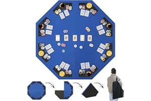 Murago 48' Portable Poker Table Top, Foldable Board Game Mat with Chip Trays, Cup Holders, Carry Bag, Blue Felt