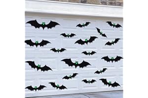 AUGISTEEN 26 Pcs Halloween Magnetic Bats Garage Door Decorations Black Magnets Bats Outdoor Decor with Glowing Eye Stickers for Halloween Party Garage Door Car Refrigerator Indoor Outdoor Home Decorations