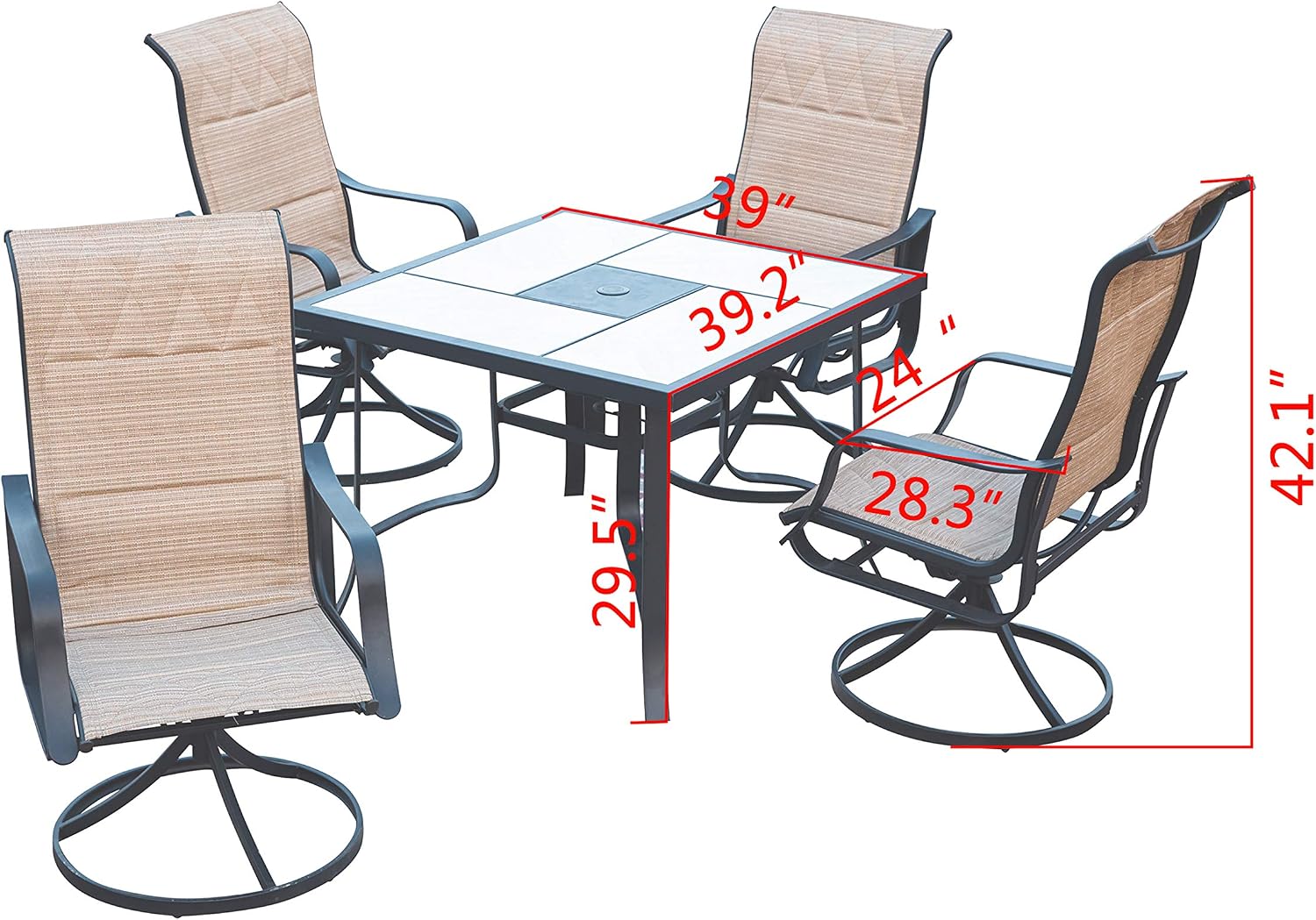 39 2 X 39 X 29 5 Top Space Outdoor Patio Table Bistro Square Dining Table With 2 Umbrella Hole Tile Tabletop All Weather Steel Frame Metal Furniture