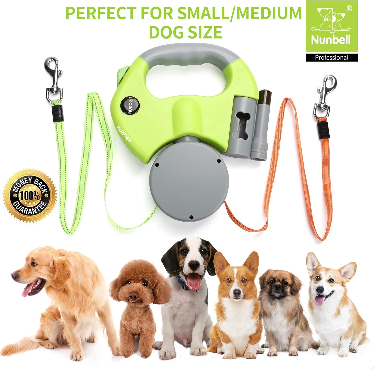 dual retractable dog leash for large dogs