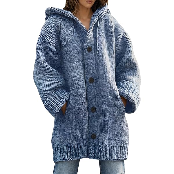 ZWRXW Womens Hooded Cardigan Sweaters Oversized Button Down