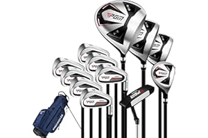 PGM Men's Oversea 9/12 Pieces Complete Golf Club Set with High-Strength Thin Face Design 460cc Driver High Forgiveness Ideal for Beginners
