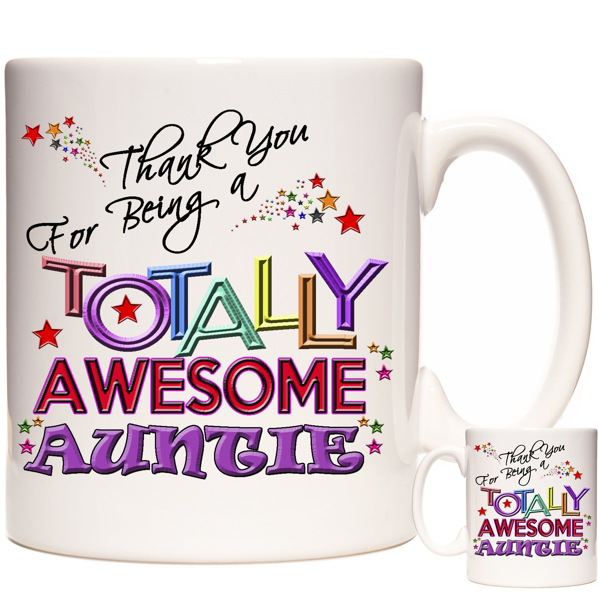 KAZMUGZ Auntie Gift Coffee Mug, Thank You for Being A Totally Awesome Auntie. Gift for Auntie, oz Ceramic Coffee Mug, Aunt Mug, Aunt Tea Mug