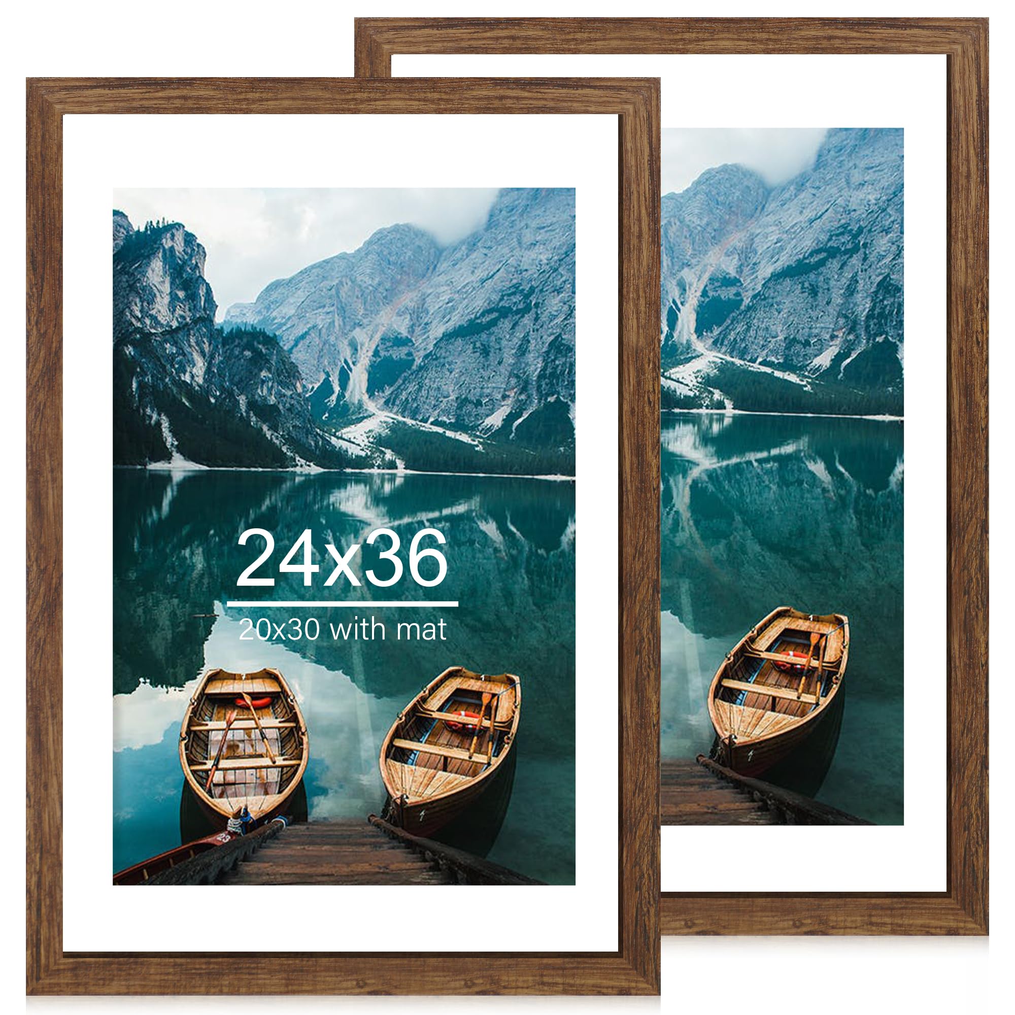 Photo 1 of ***MISSING PARTS***Hongkee 24x36 Poster Frame Set of 2, Rustic Brown Wood Style - Display 20x30 Picture with Mat or 24 x 32 Poster without Mat, Wall Mounting Horizontal and Vertical