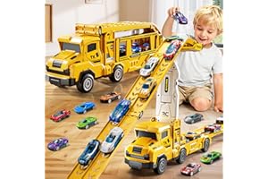 XINNOVEL Toddler Car Truck Toys for 3 4 5 6 7 8 Years Old Boys, Transporter Truck Toy Track Set with 12 Die-Cast Car Toys, Toy Gifts for 3 4 5 6 Year Old Boys Kids