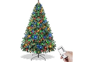 LODETO Prelit Christmas Tree 6ft with Remote Control, 8 Light-Modes Artificial Christmas Trees with Lights, Xmas Tree with 1000 Thick Branch Tips & 250 Lights, Easy Assembly Holiday Décor for Home