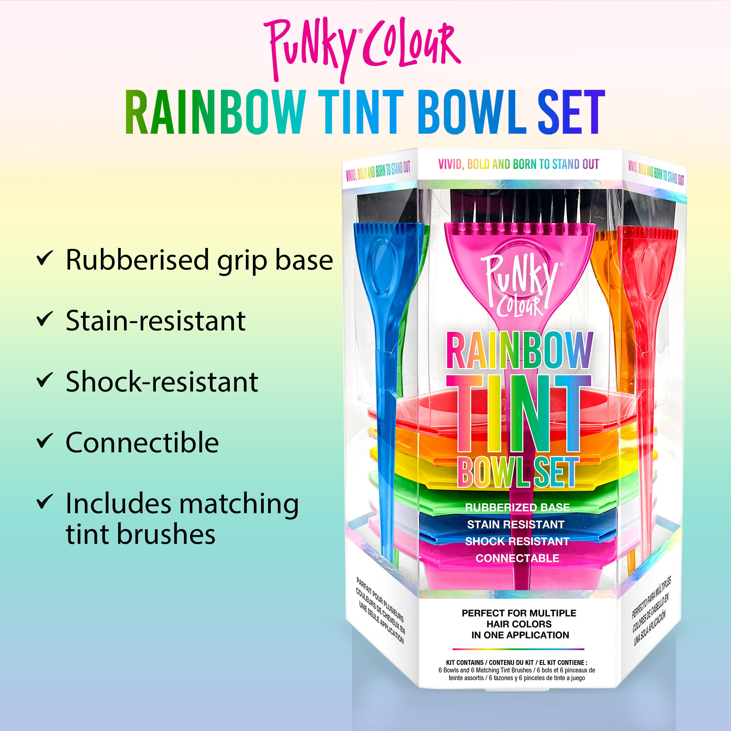 Punky Rainbow Tint Hair Dye Brush and Bowl Set - Multi-Color Hair Coloring Kit with Dye Mixing Bowls & Brushes, DIY Dyeing & Bleaching for Salon & At-Home Use