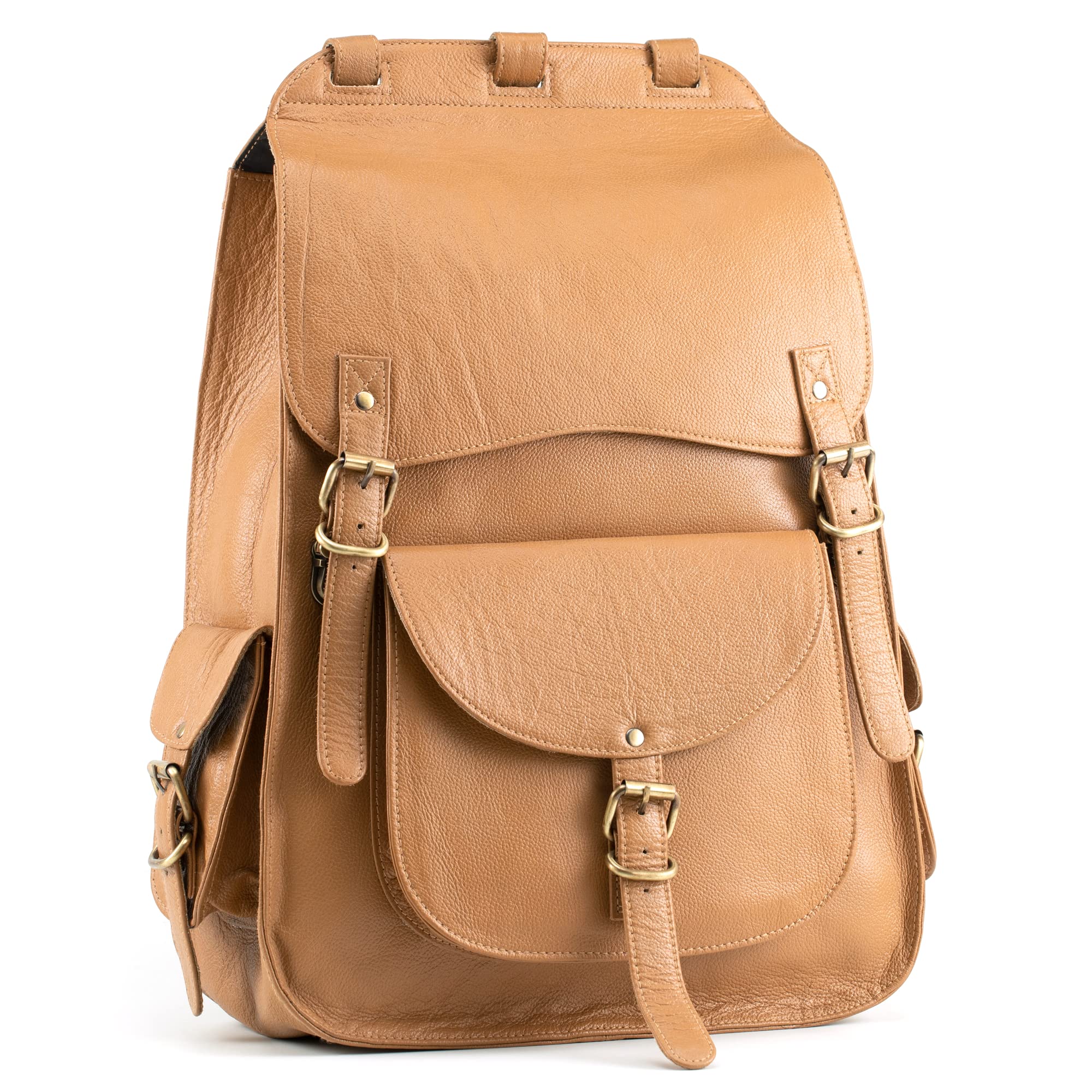 Photo 1 of Handmade World Leather Backpack For Men Large Full Grain Genuine Leather Backpack Fits Upto 17 Inch Laptop Computer 'Prestige Panache' Handmade Travel Business Work Backpack for Professionals (Camel)