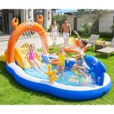 LuxPool 2026 Large Inflatable Play Center,Toddler Pool with Slide&amp;Sprinkler | 120"x70"x50"Inflatable kiddie Pool with Slide,Backyard Kids Water Slide,Blow-Up Splash Pad for Toddlers