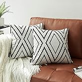 Nestinco Set of 2 White Pillow Covers 18 x 18 inches Boho Aztec Polyester Blend Square Decorative Throw Pillow Covers for Sofa Couch Bed Decor
