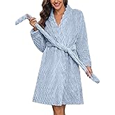 Ekouaer Women's Robes Short Plush Bathrobe Knee Length Warm Soft Jacquard Robe Winter House Coat with Pockets S-XXL
