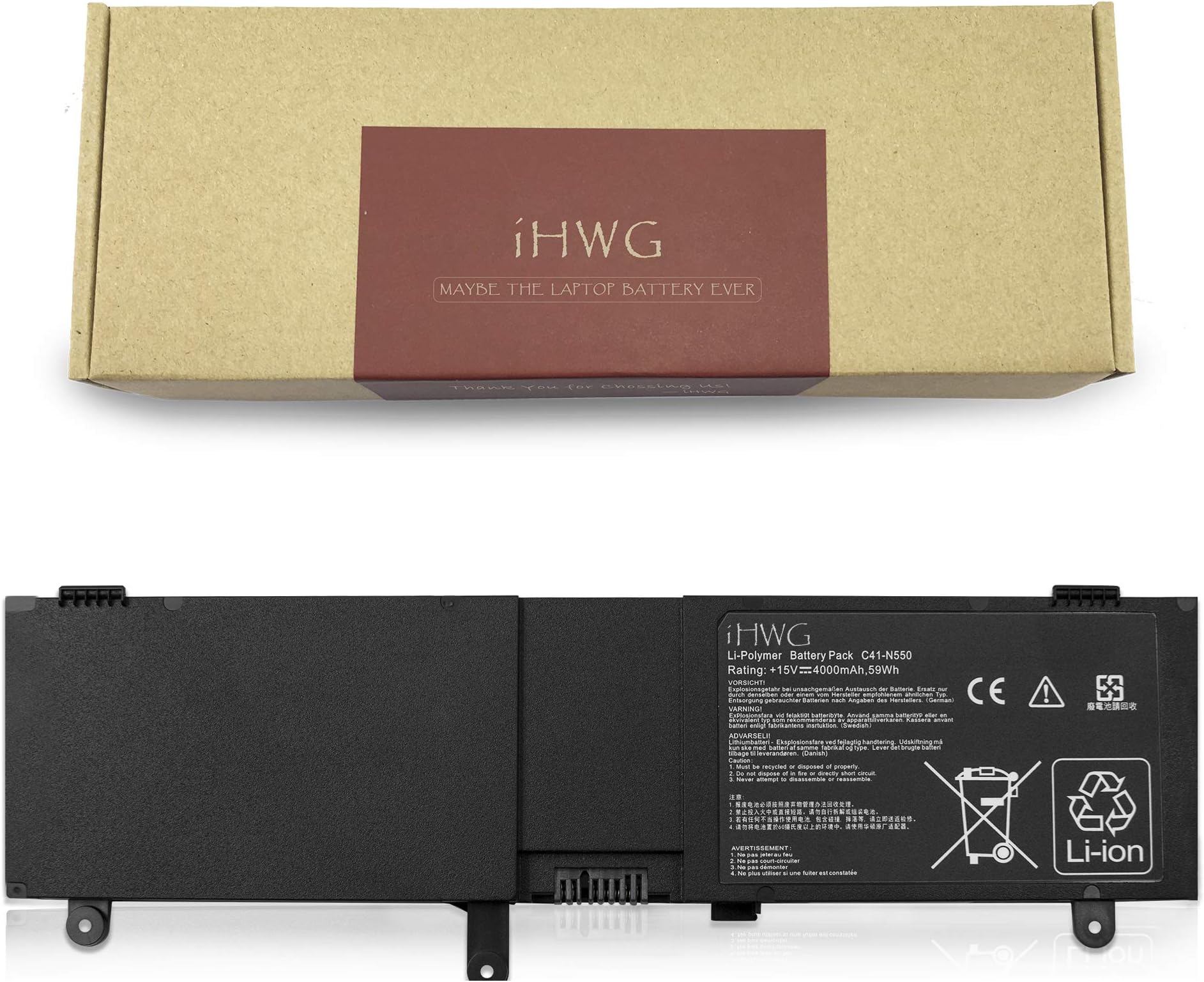iHWG C41-N550 Battery (15V / 59Wh) 8 Cells for ASUS N550 N550JA N550JV N550J N550X47JV N550X47JV-SL N550JK Q550L Q550LF etc. Series Laptop