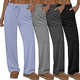 Sweetyweee 4 Pack Women's Lounge Pants Wide Leg Loose Casual Yoga Pants Elastic Waist Drawstring Sweatpants with Pockets