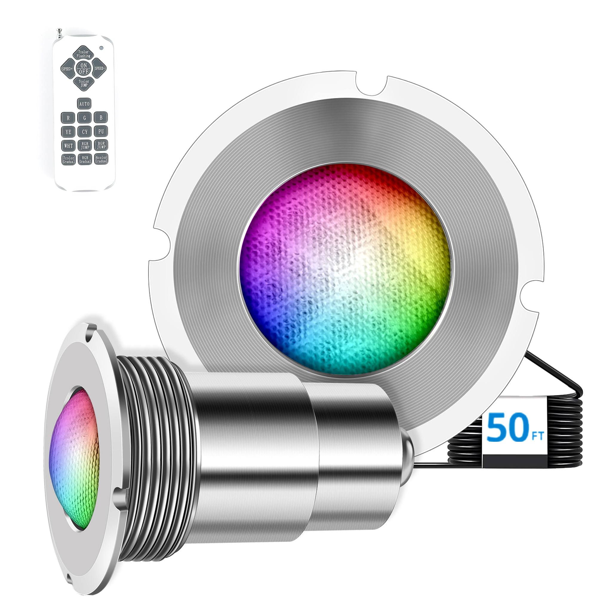 Photo 1 of Generalman Pool Lights for Inground Pool, 1.5 Inch LED Color Inground Pool & Spa Light, IP68 Waterproof Nicheless Pool Lights, AC12V, 50 ft Cord, Remote Control (Controller Not Supported)
