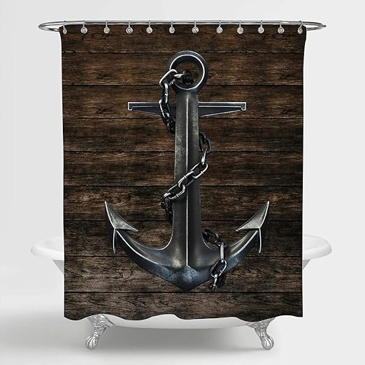 Amazon Com Mitovilla Rustic Anchor Shower Curtain For Nautical Bathroom Decor Black Iron Marine Anchor On Vintage Wooden Planks Bathroom Accessories Nautical Gifts For Men Women And Kids Brown 72 W X 72