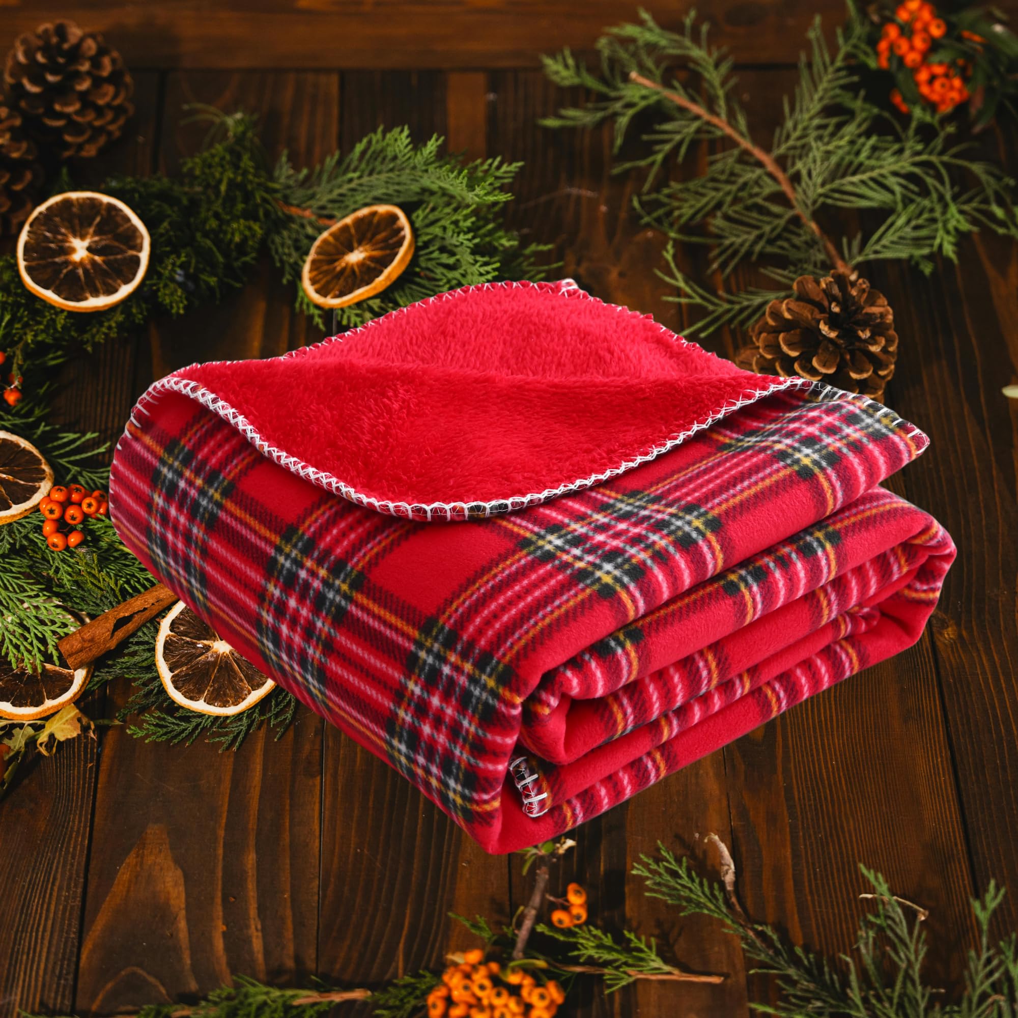 DEIUOG Throws For Travel Blanket Christmas Throws for Sofa Blankets Sherpa Fleece Blanket Red Tartan Car Blanket Halloween Decorative Blanket Throw Double Bed Throw(51" x 63", Plaid)