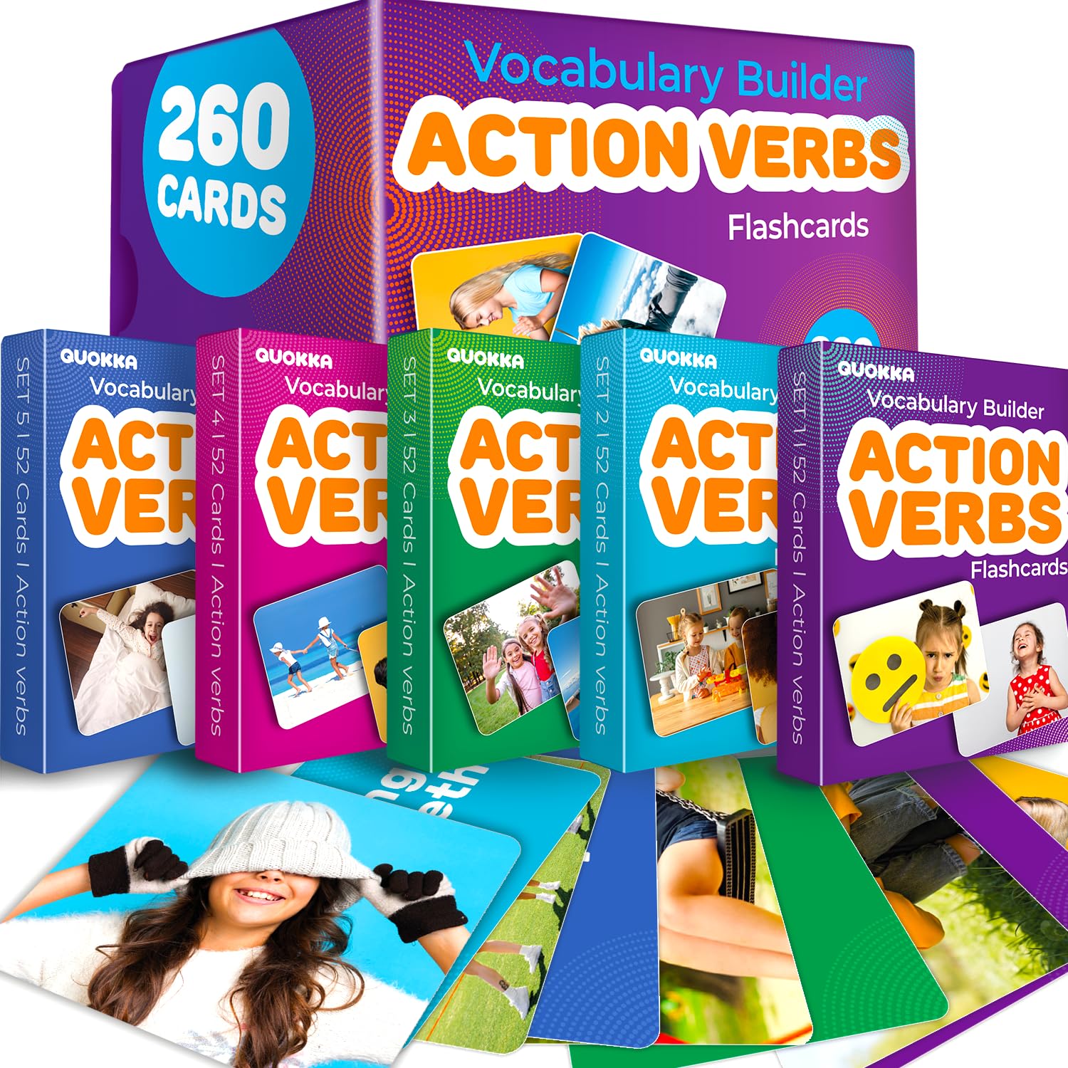 QUOKKA 260 Action Verbs Flash Cards for Speech Therapy Materials ESL Teaching – Educational Vocabulary Builder with Realistic Images for Kids Adults – Picture Cards for Speech and Cognitive Learning