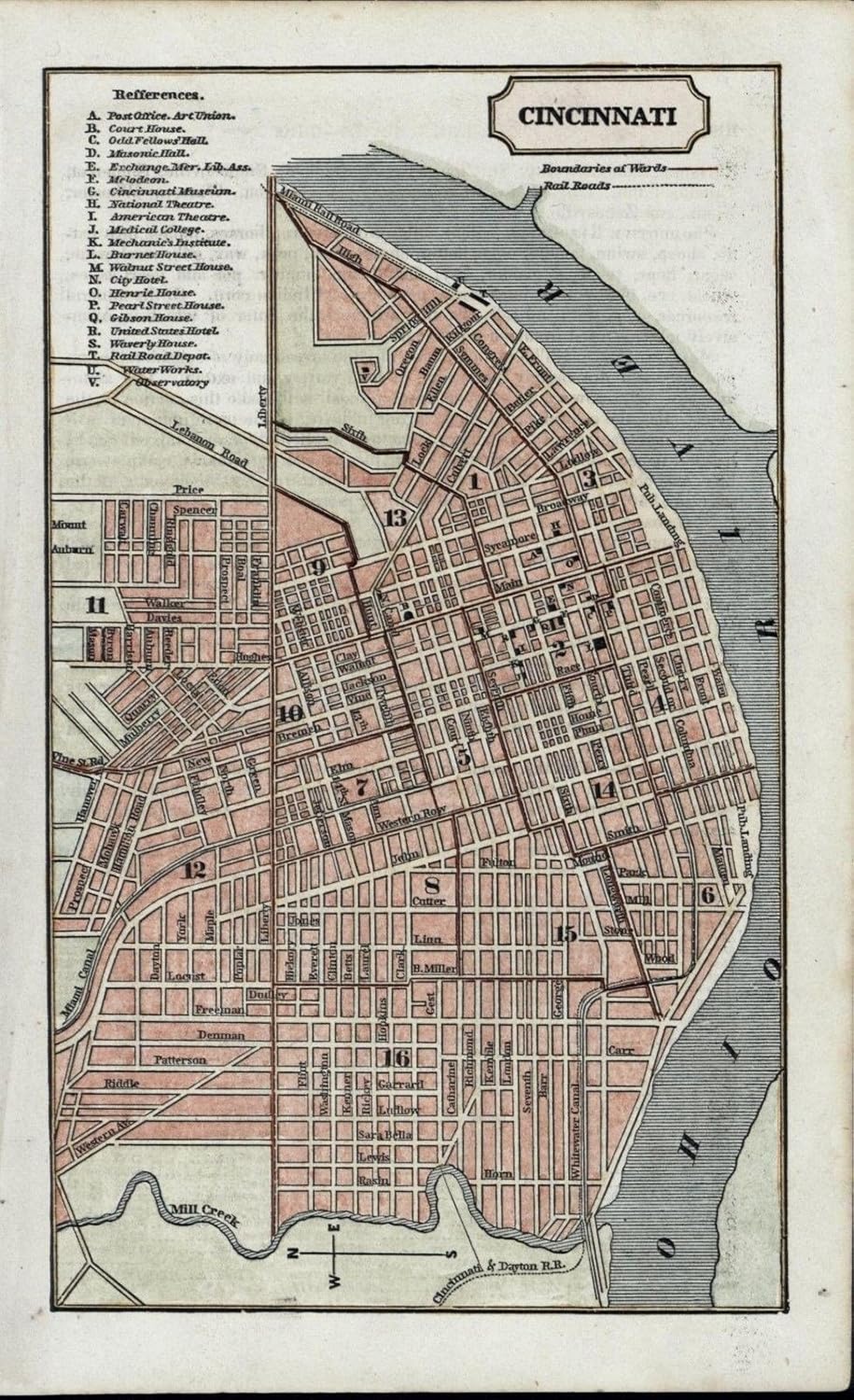 Amazon Com Cincinnati City Plan Ohio River Mill Creek 1855 Scarce Antique Cerographic Map Entertainment Collectibles
