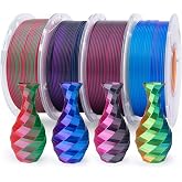 ELEGOO Silk PLA 3D Printer Filament Bundle 1.75mm 4 * 250g | Dual and Triple Colors Shiny, Dimensional Accuracy +/- 0.05mm, 4 Pack 250g Spool Multicolors