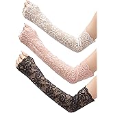OTPEH 3 Pairs Women Lace Arm Sleeves Long Lace Gloves Fingerless Arm Covers Warmers Black White Pink