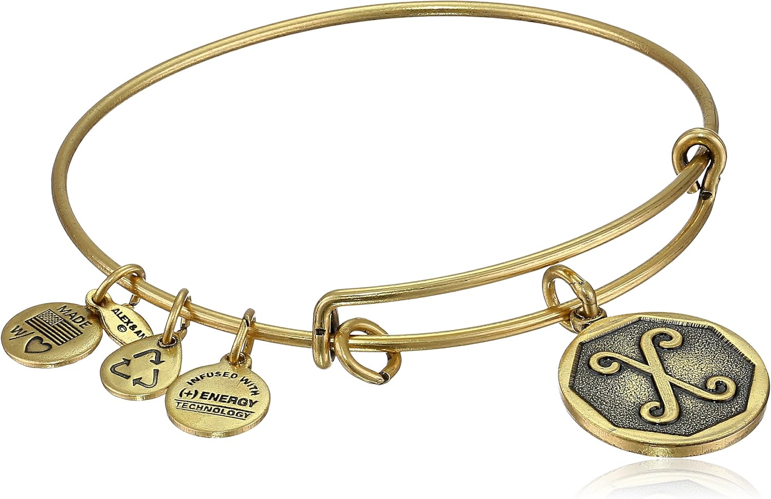 Alex and Ani Rafaelian Gold-Tone Initial "X" Expandable Wire Bangle Bracelet, 2.5": Jewelry