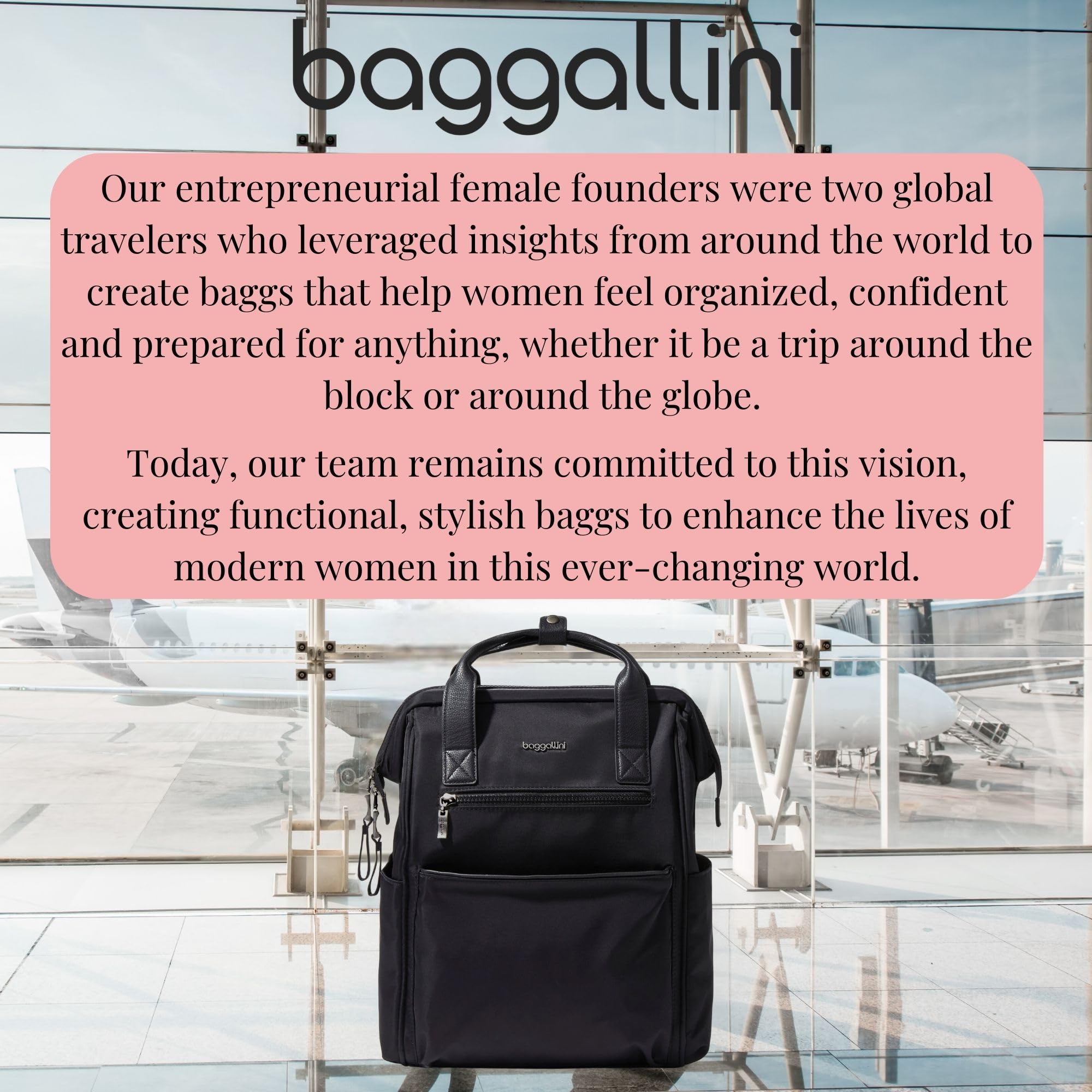 Baggallini Soho Backpack - Travel Laptop Backpack for Women - Lightweight Water-Resistant Luggage Bag, Black