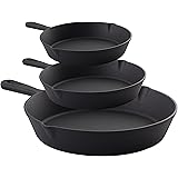 MEKBOK Cast Iron Skillet Pan Set of 3 | Pre-seasoned 6, 8, 10 Inch Non-Stick Coated Pots for Frying, Cooking, Baking, Broilin