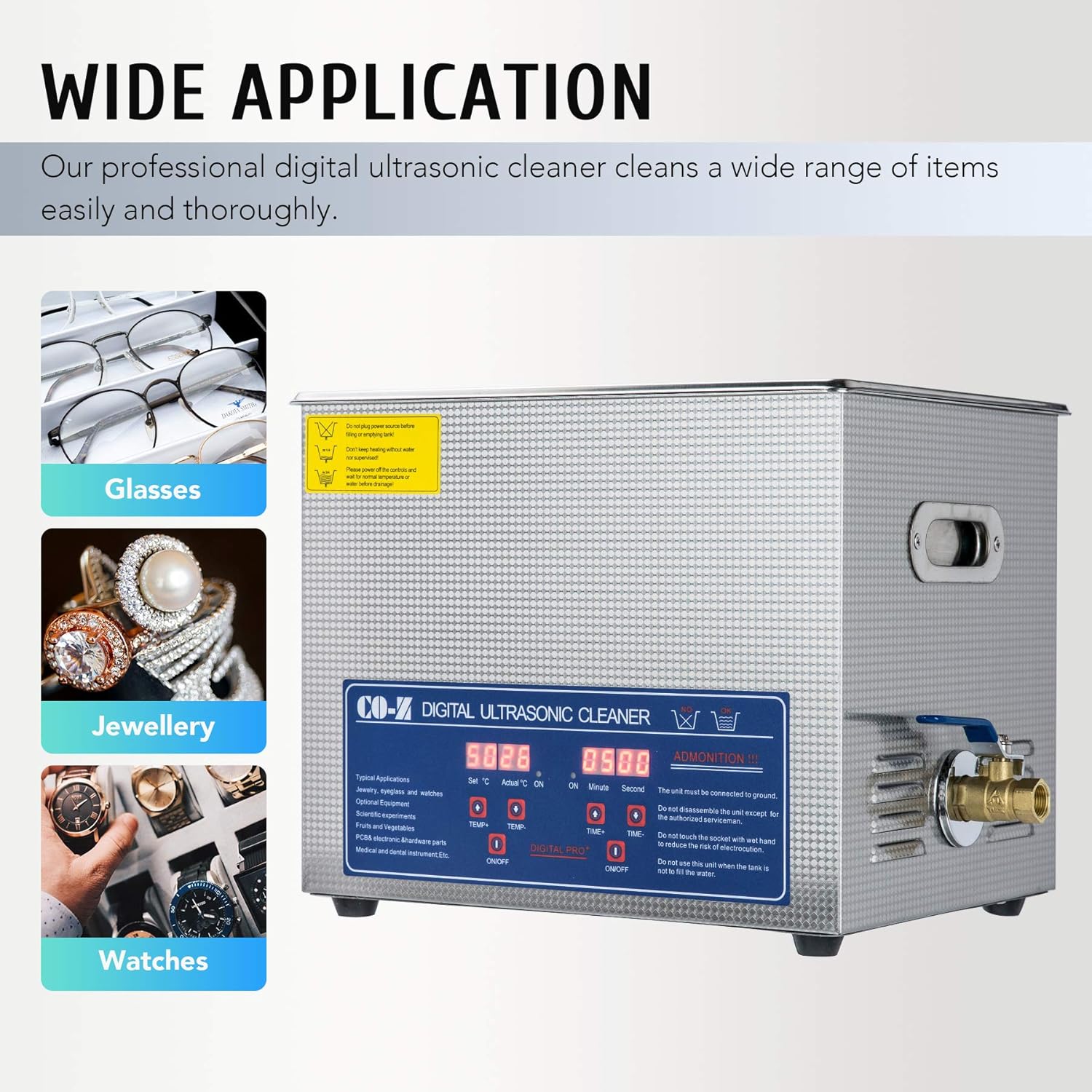 CO-Z Professional 10L Ultrasonic Cleaner with Timer Digital for Cleaning Jewelry Glasses Watch Small Parts Circuit Board Instrument, Commercial Electric Ultrasound Clean Machine (110V): Industrial & Scientific