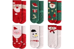 October Elf Christmas Fuzzy Socks for Kids Plush Cartoon Non Slip Fluffy Cozy Slipper Winter Warm Fleece Socks Pack of 6
