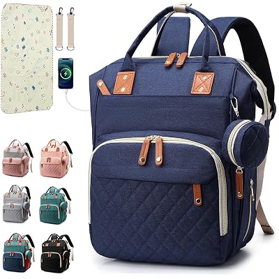 SHITIESHOU Diaper Bag Backpack Baby Bag, Baby Girl Boy Diaper Bag for Dad Mom with Pad, 16 Pockets, Pacifier Case, Large Diaper Bags Unisex for Travel (Blue)
