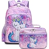 JIANYA Backpack for Girls, Preschool Kindergarten Kids School Bag Girls Backpack with Lunch Box & Chest Strap, 15" Tall