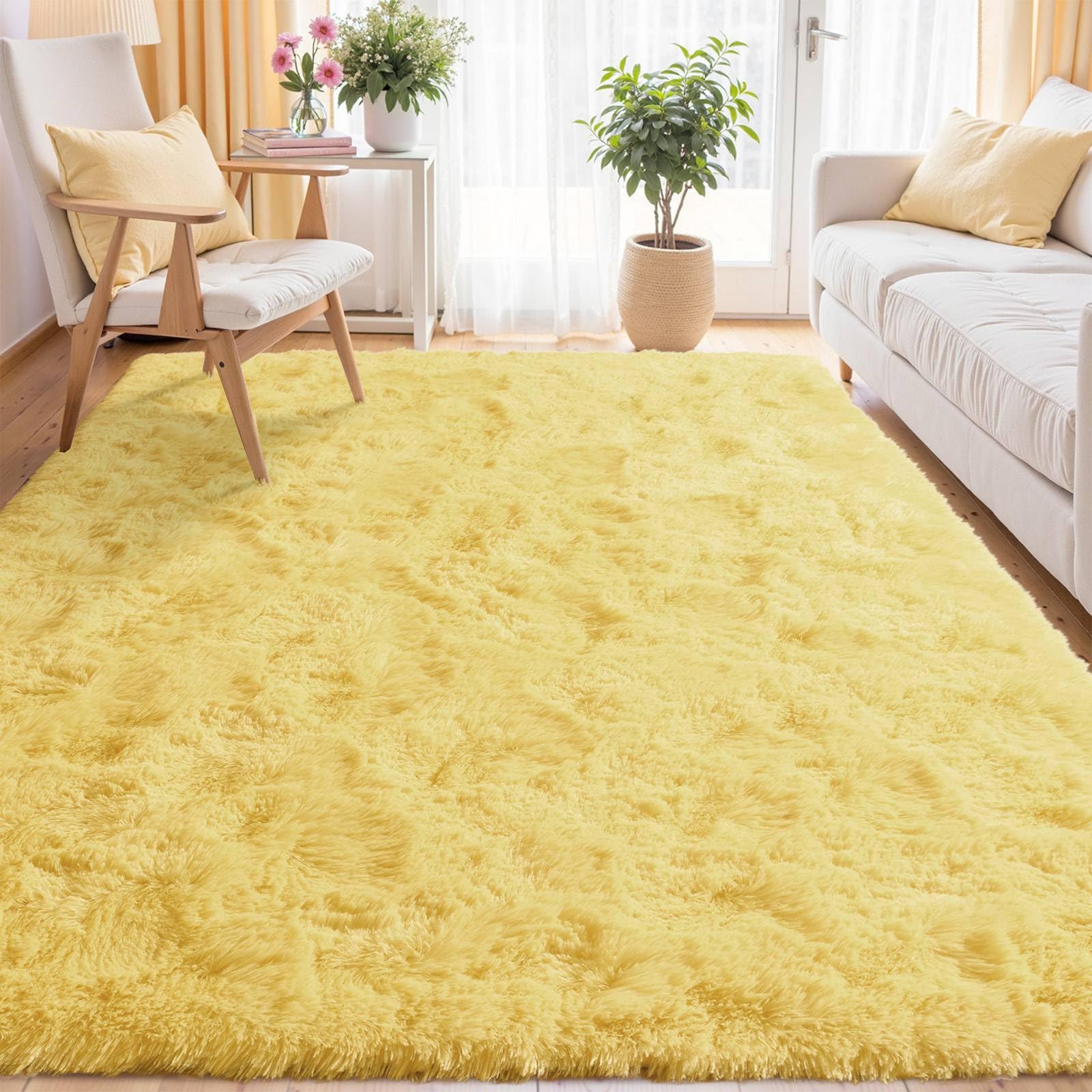 5x8 Yellow Rug for Living Room Shag Area Rugs Fluffy Bedroom Plush Carpet Non Slip for Nursery Kids PlayRoom Home Decor Aesthetic Image 5x8 Yellow Rug for Living Room Shag Area Rugs Fluffy Bedroom Plush Carpet Non Slip for Nursery Kids PlayRoom Home Decor Aesthetic Image