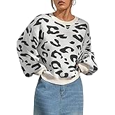 SHENHE Women's Vintage Leopard Print Crew Neck Drop Shoulder Loose Knit Pullover Sweater